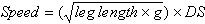 Speed is equal to the dimensionless speed times the square root of the leg length times the gravitational constant.