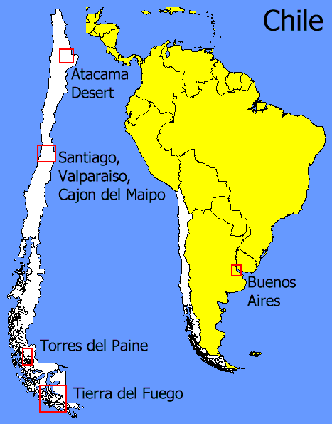 Map of travel routes in South America