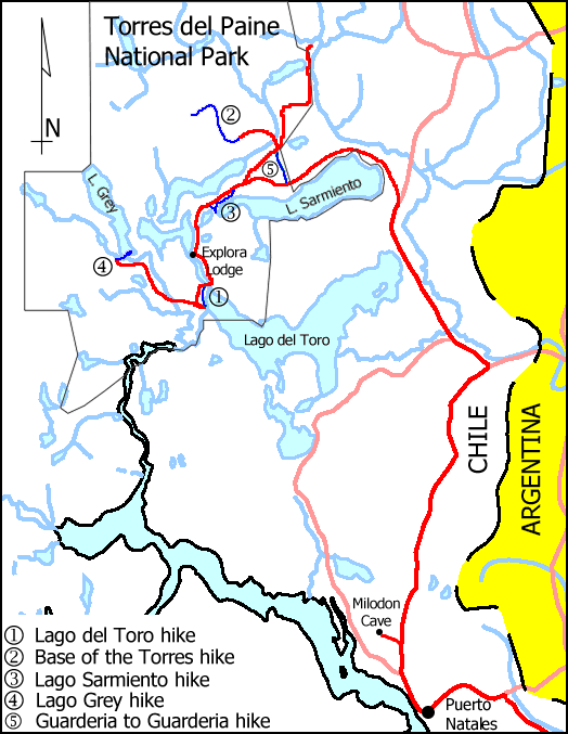 Map of Torres del Paine National Park