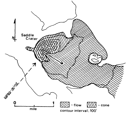Breached cinder cone showing an increased height due to wind influences
